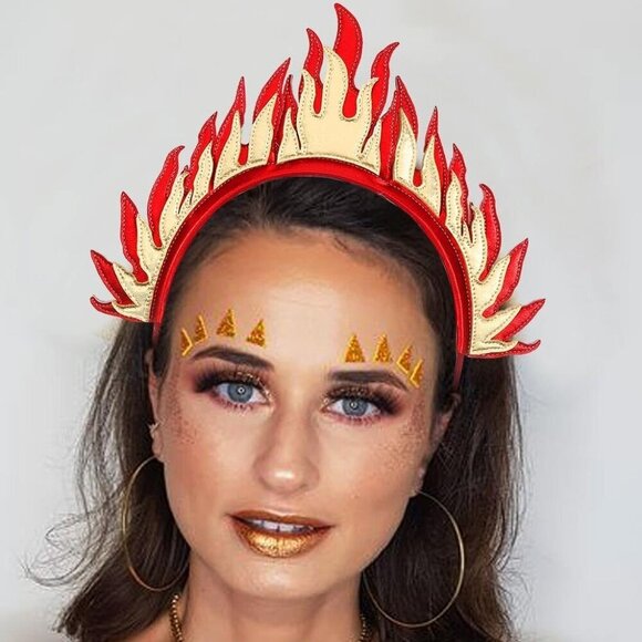Red Fire Flame Headband Costume Hair Accessory for Women Girls Festival Fun main image 6